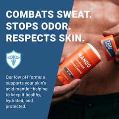Mando antiperspirant bottle closeup shows smooth glide and dry feel.