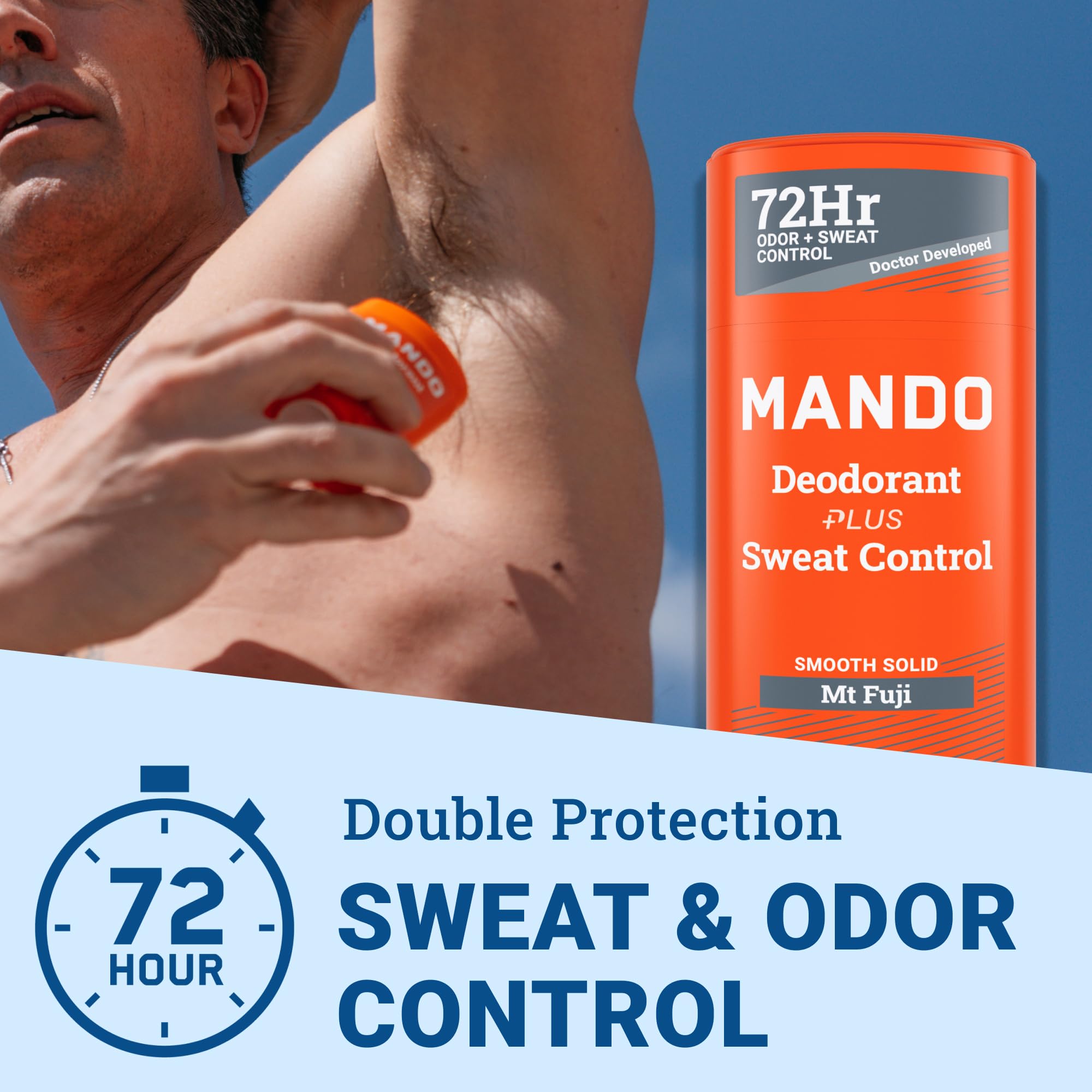 Mando antiperspirant stick ready for quick, effective underarm protection.