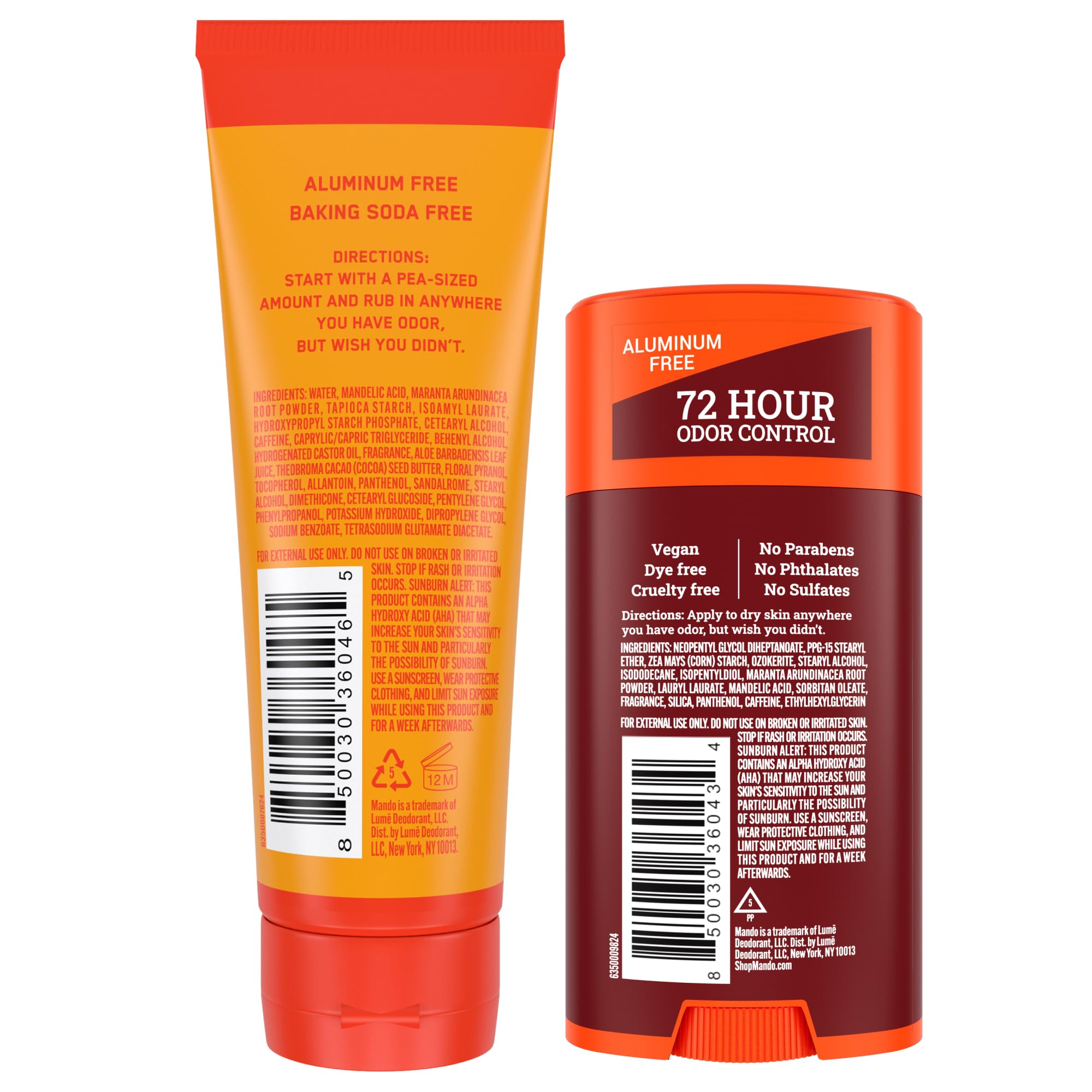 Mando Bourbon Leather Deodorant solid stick offers aluminum-free formula for sensitive skin.