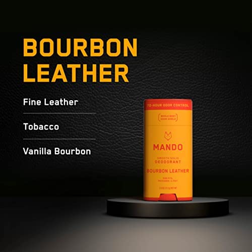 Mando Bourbon Leather Deodorant tube cap-off emphasizes easy application and clean use.