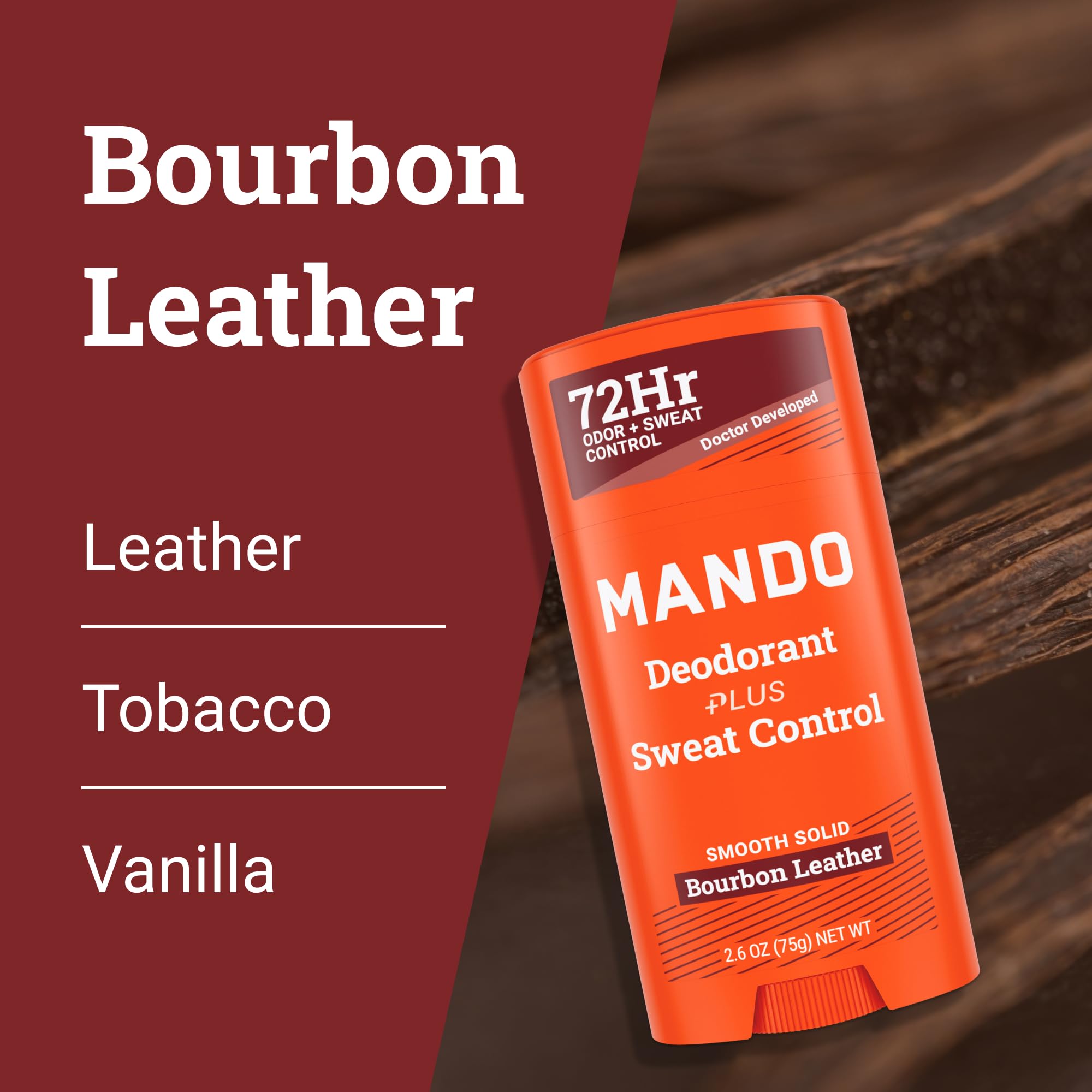 Mando Bourbon Leather odor control technology visual implying long-lasting protection.