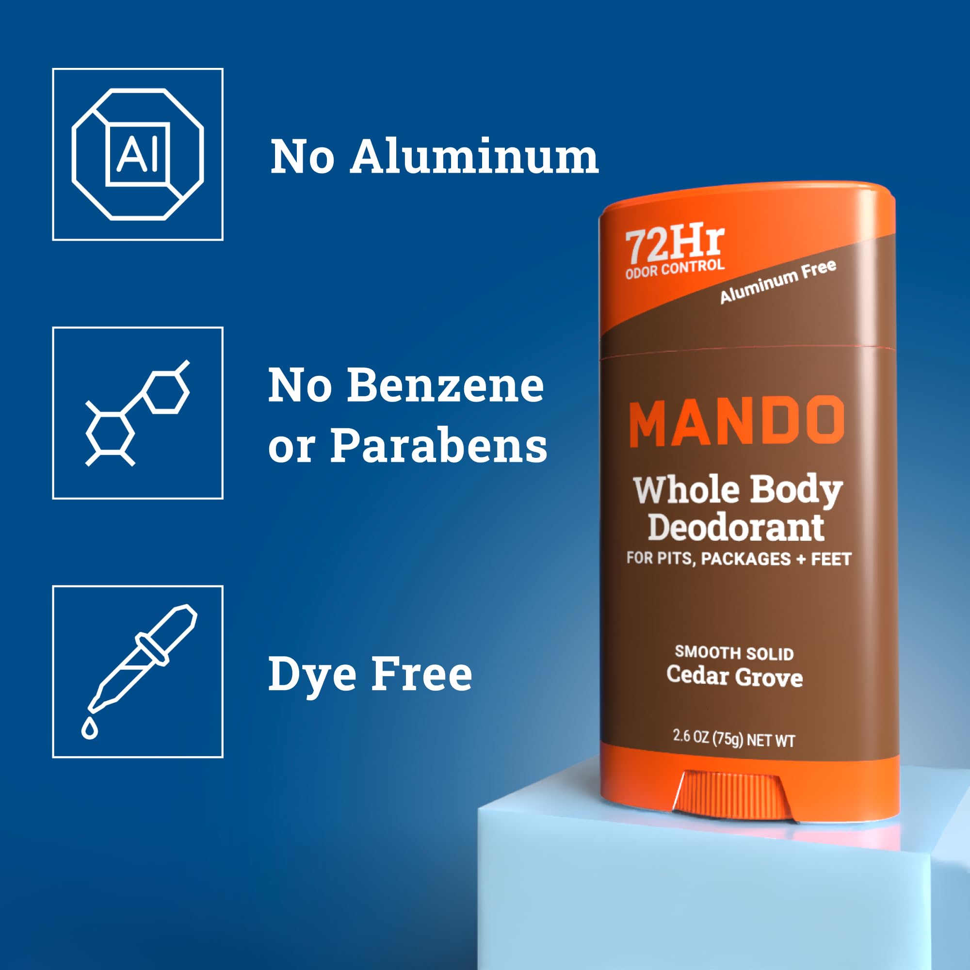 Mando Cedar Grove packaging front view highlights compact, travel-friendly design.
