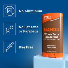 Mando Cedar Grove packaging front view highlights compact, travel-friendly design.