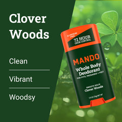 Mando Clover Woods scent bottle conveys natural aroma.