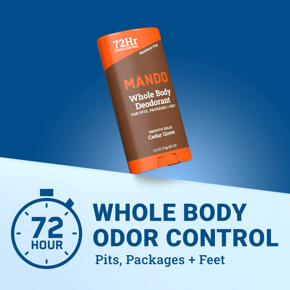 Mando deodorant stick smooth texture close-up for easy, comfortable application.