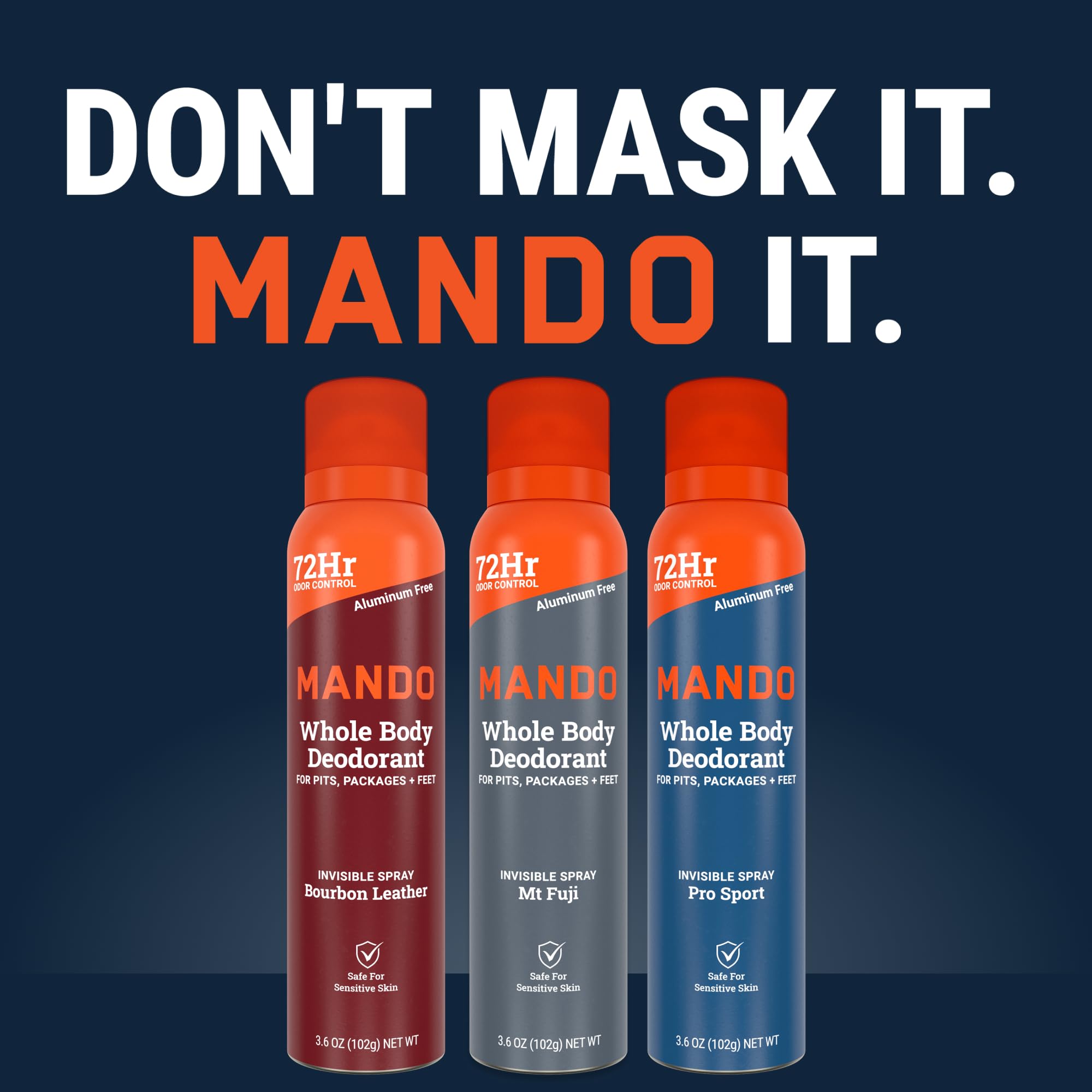 Mando dermatologist-tested badge indicating a low-irritation formula.