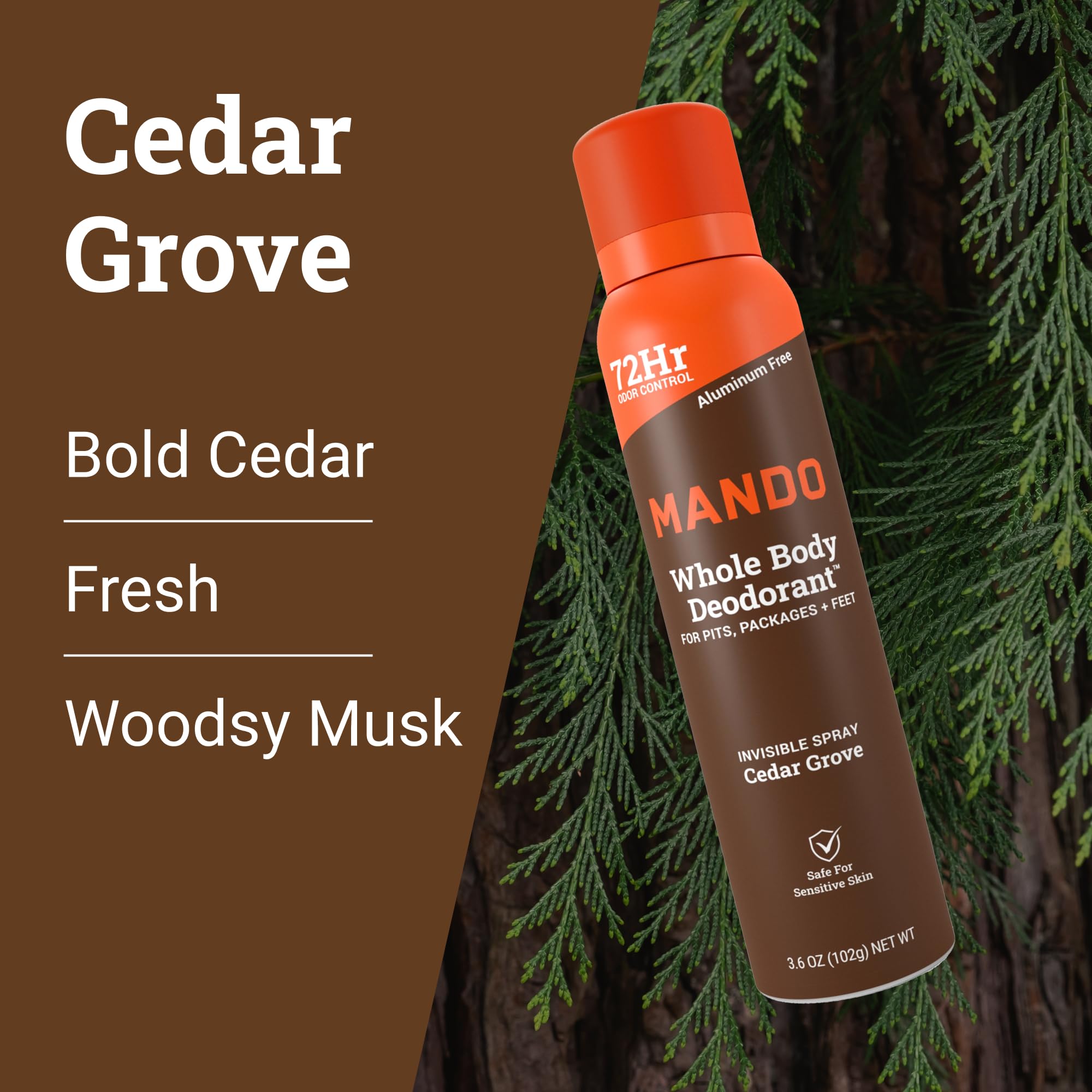 Mando dermatologist-tested seal close-up reinforces skin safety.