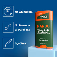 Mando ingredients emphasize skin safety and gentle odor control.