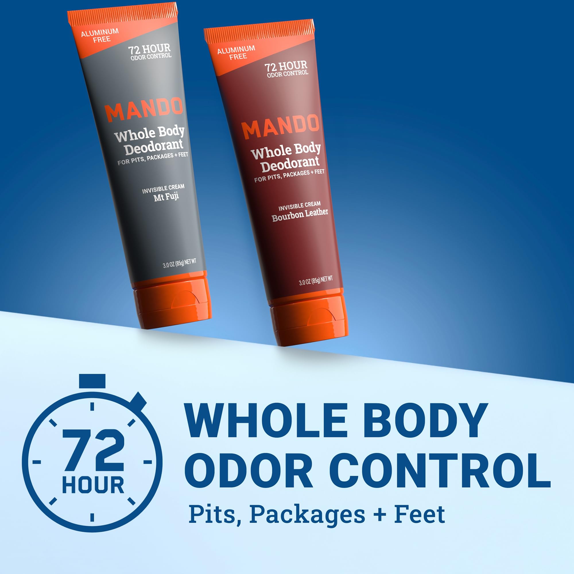 Mando tube close-up showing silky invisible cream texture on skin.