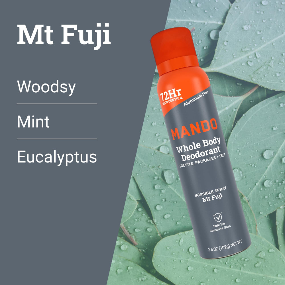 Mando low-irritation-skin-safe bottle suggests comfortable all-day wear.