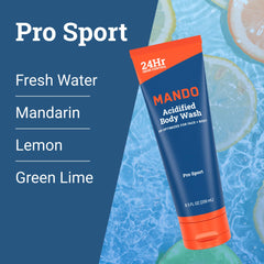 Mando Odor Shield label close-up highlights SLS-free formula for gentle cleansing.