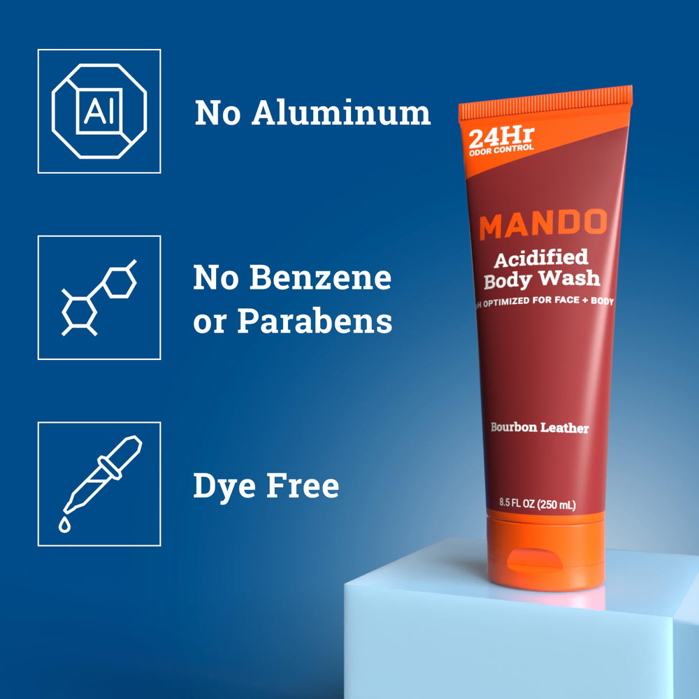 Creamy lather from Mando Odor Shield Body Wash creates a refreshing cleanse.