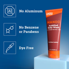 Creamy lather from Mando Odor Shield Body Wash creates a refreshing cleanse.