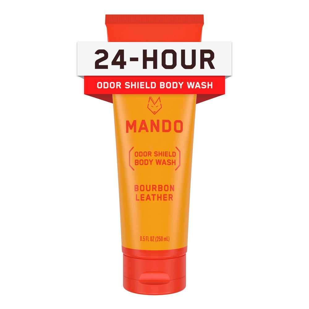Mando Odor Shield bottle with bourbon leather scent offers long-lasting freshness.