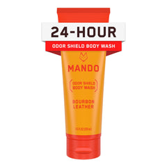 Mando Odor Shield bottle with bourbon leather scent offers long-lasting freshness.