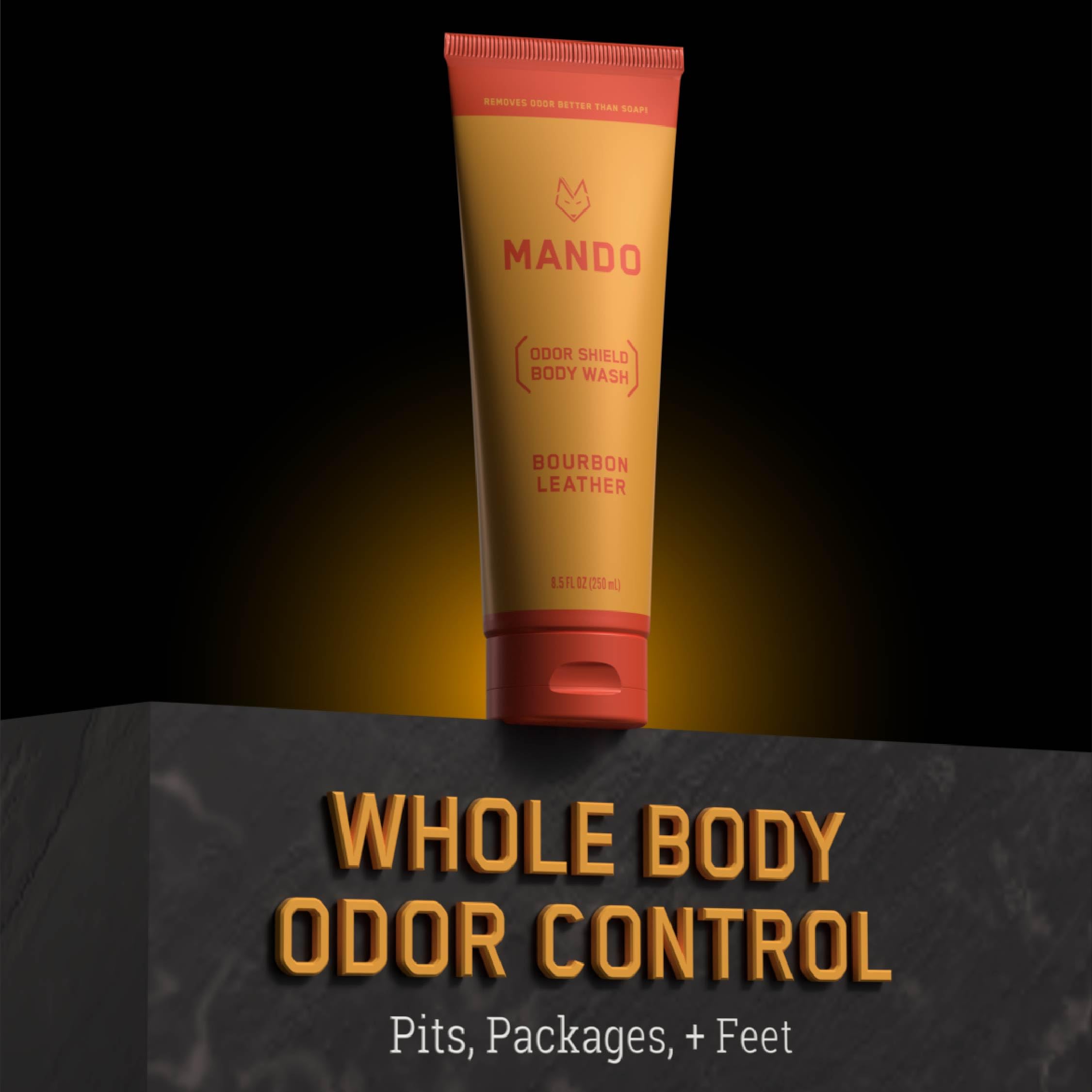 Mando Odor Shield skin-safe formulation protects odor-prone areas.