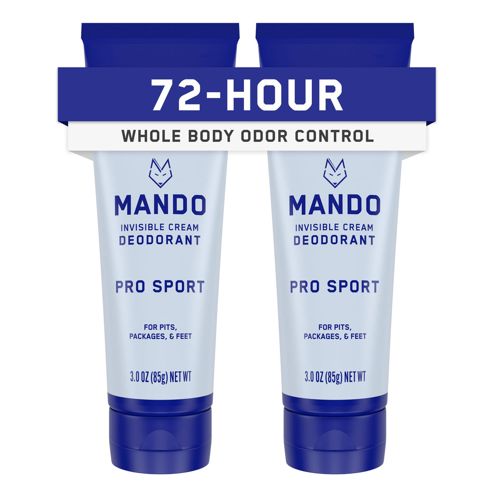 Mando Pro Sport packaging shows convenient on-the-go deodorant for men.