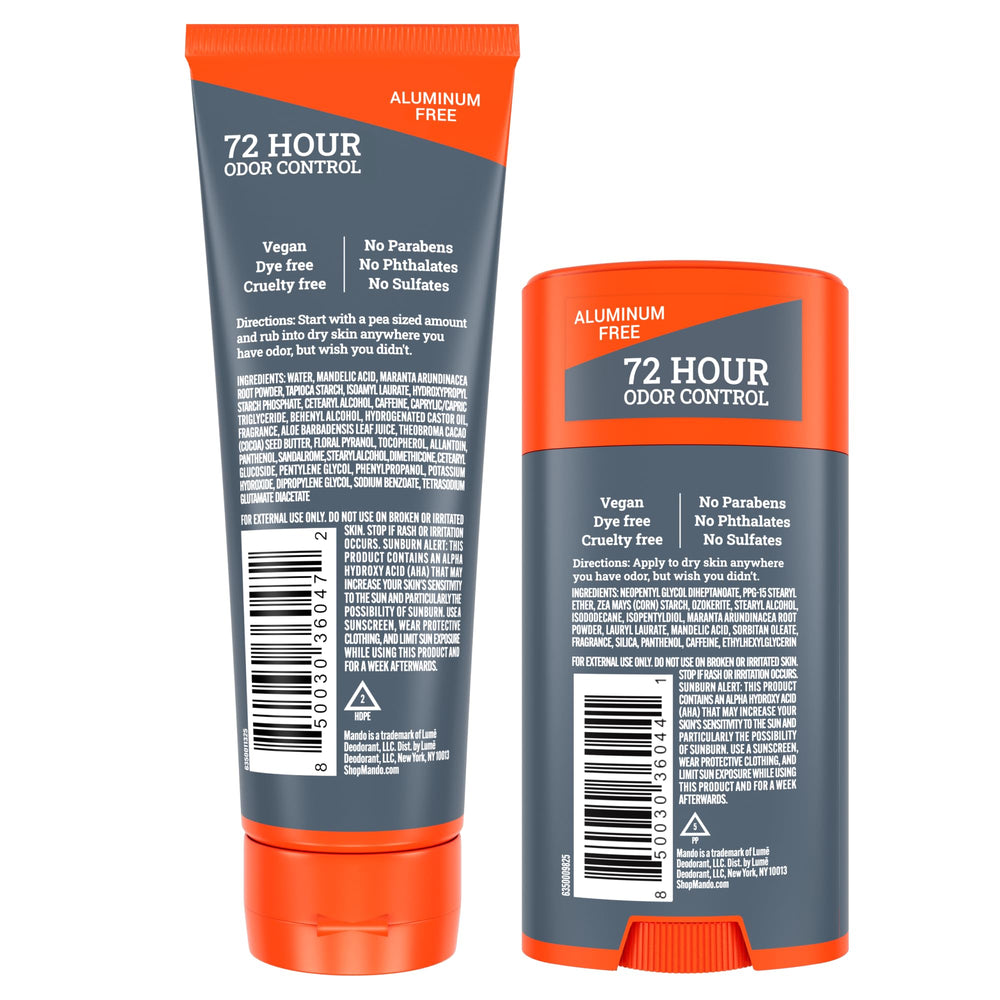 Mando solid stick application for on-the-go odor protection and clean feel.