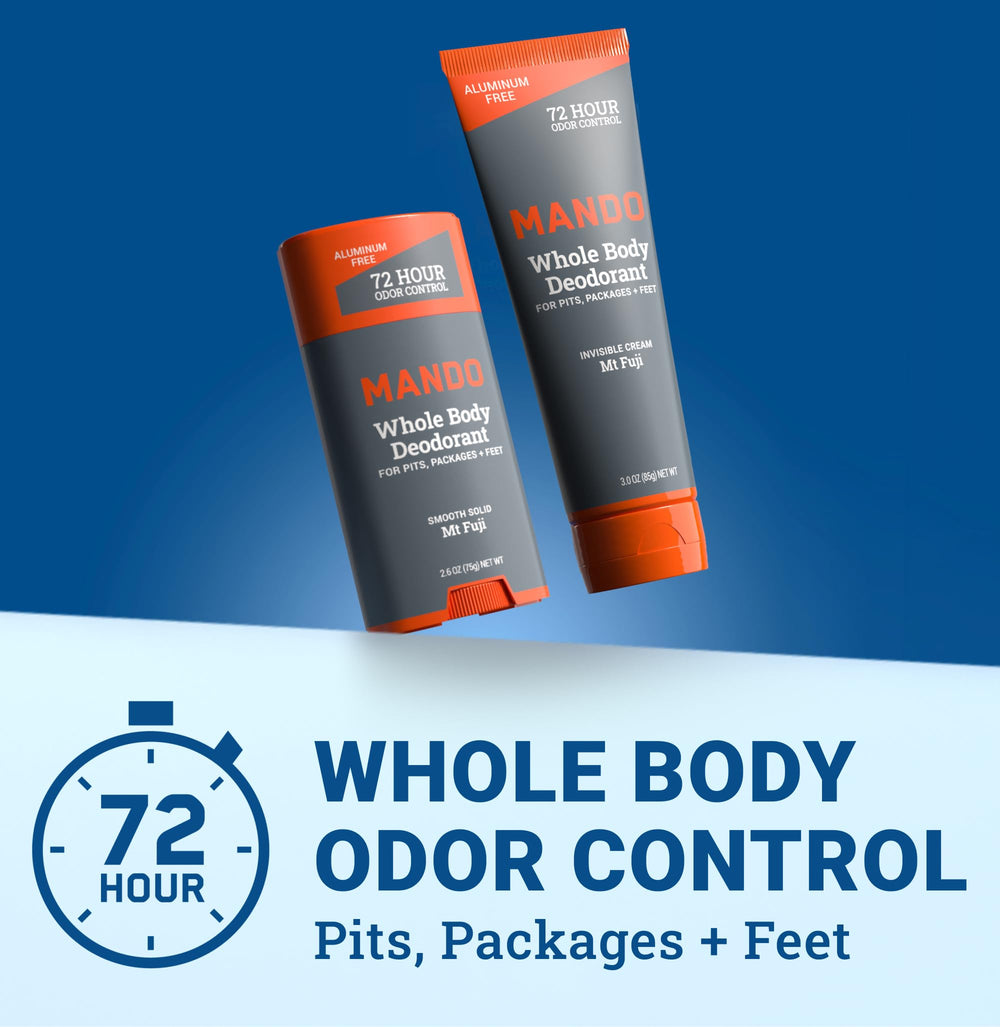 Mando tube packaging with Mt Fuji branding highlighting portable deodorant.