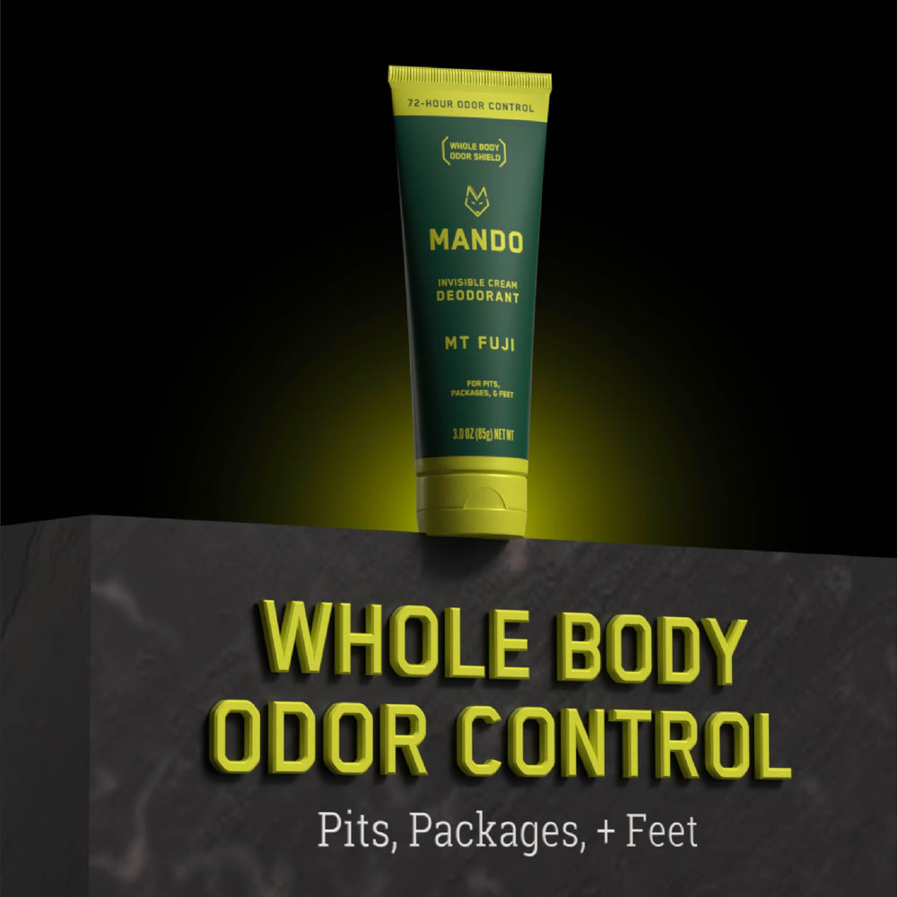 Mando two-pack box front view emphasizing aluminum- and baking soda-free formula