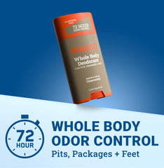 Mando Whole Body Deodorant stick application demonstrates easy rub-in for targeted odor protection.