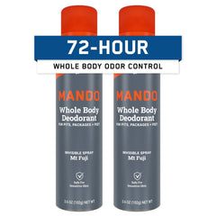 Mando whole-body deodorant Mt Fuji two-pack shows convenient dual cans for on-the-go freshness.