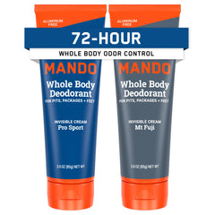 Mando whole body deodorant 2-pack with Pro Sport and Mount Fuji scents for all-day freshness.