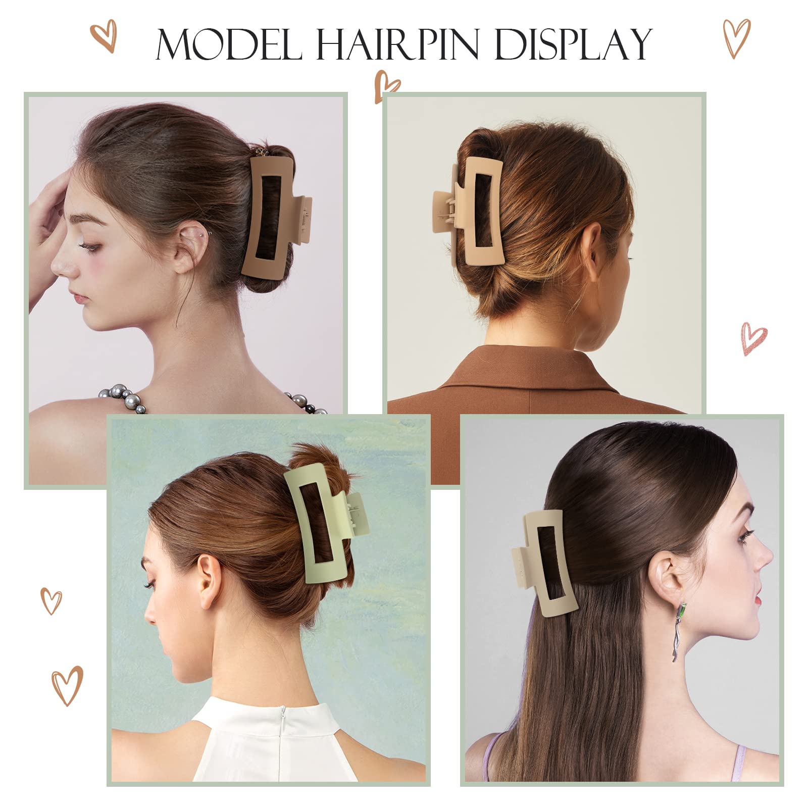 Mandydov color variety matte clips in beige, khaki, pink, blue.