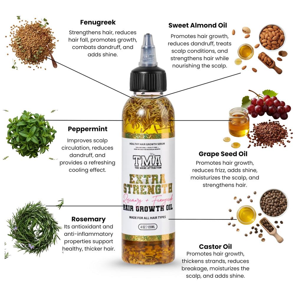The Mane Attraction extra-strength rosemary-fenugreek oil pour for easy application