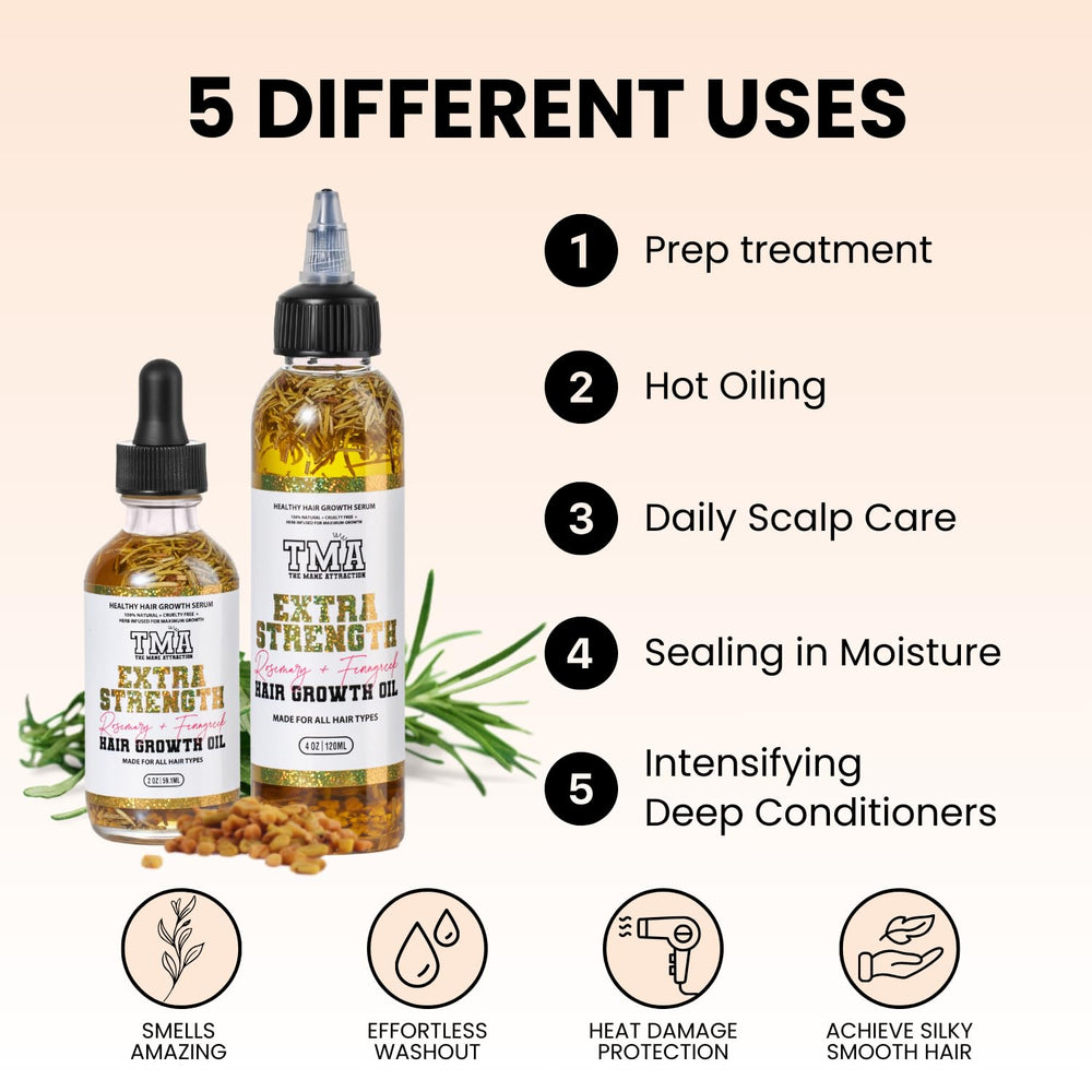 The Mane Attraction ingredients closeup featuring castor, rosemary, fenugreek
