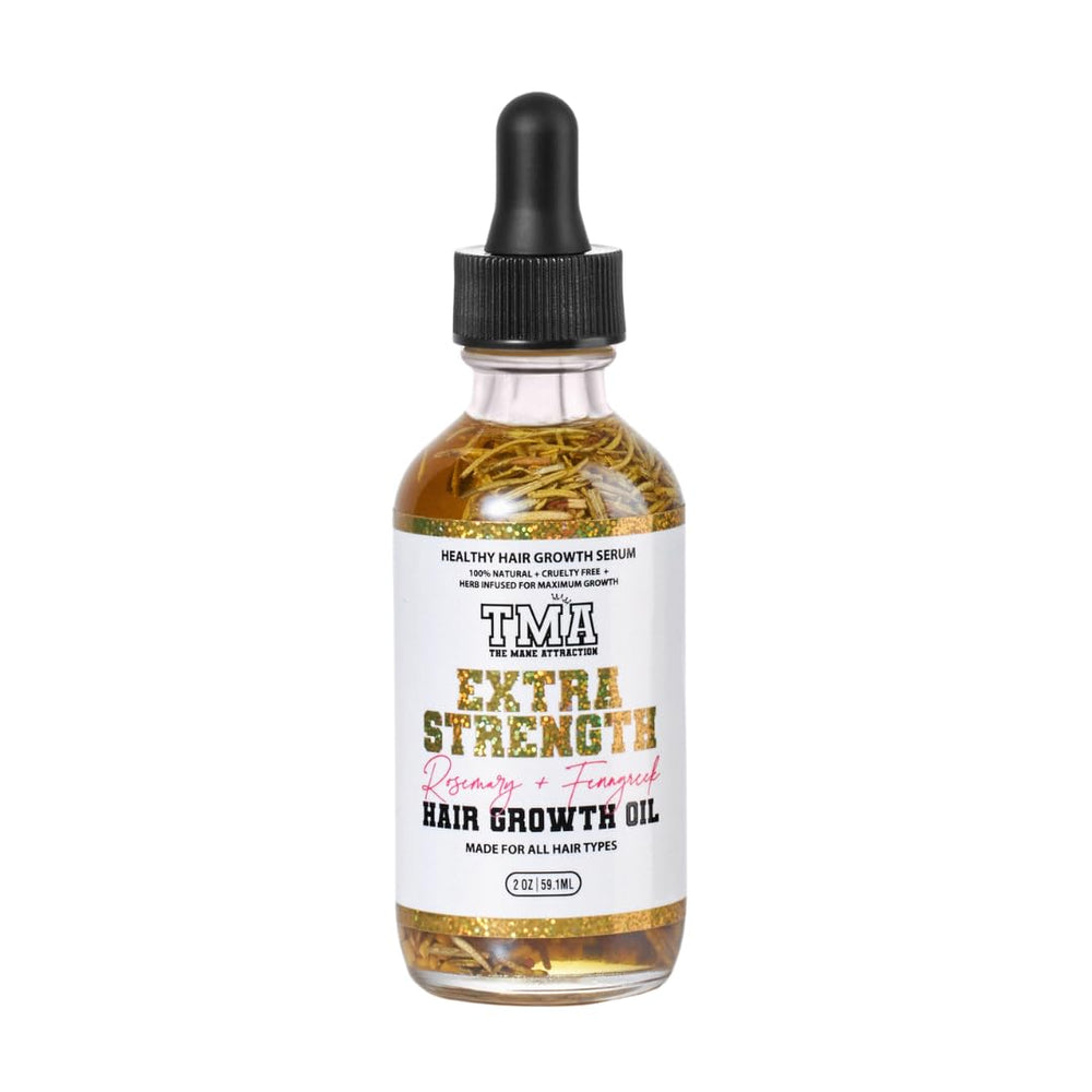 The Mane Attraction rosemary-fenugreek oil bottle, ready for daily scalp nourishment.