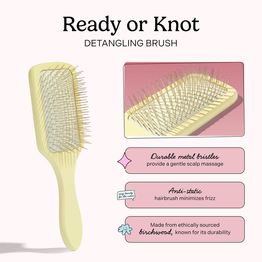 Mane Ready or Knot detangler brush metal-bristles for smooth detangling and oil distribution.