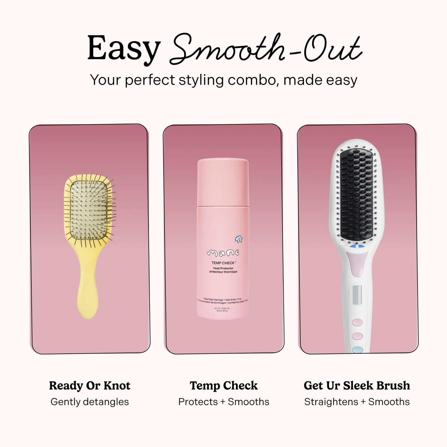 Mane Ready or Knot detangler brush oil distribution across lengths for balanced shine.