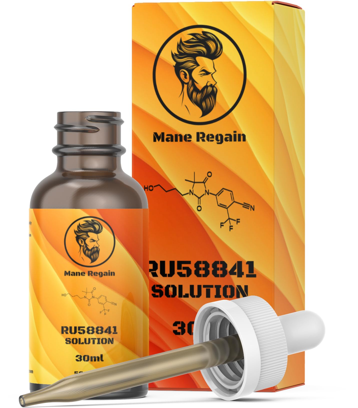 Mane Regain RU58841 application on scalp close-up, anti-androgen formula.