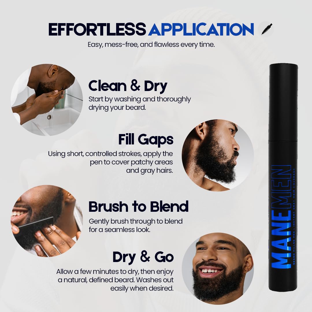 MANEMEN Beard Filler Pen before-after highlights quick transformation.