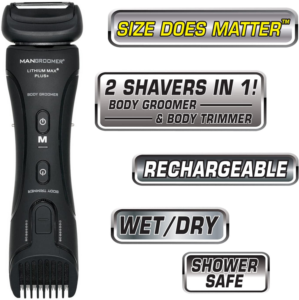 Close-up of dual-head side on MANGROOMER Lithium Max Plus for versatile grooming