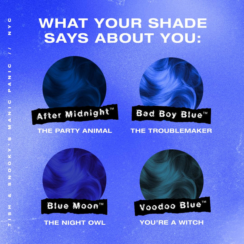 MANIC PANIC Blue Moon packaging front highlighting vegan, cruelty-free claims