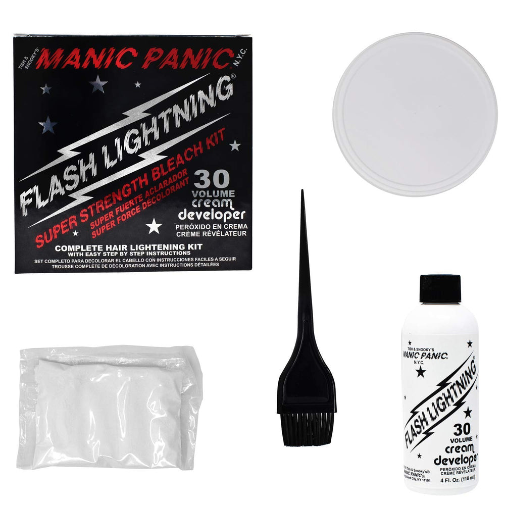MANIC PANIC Dust-Free Bleach Powder for even lift on dense hair.