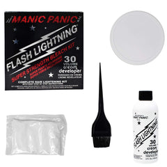 MANIC PANIC Dust-Free Bleach Powder for even lift on dense hair.