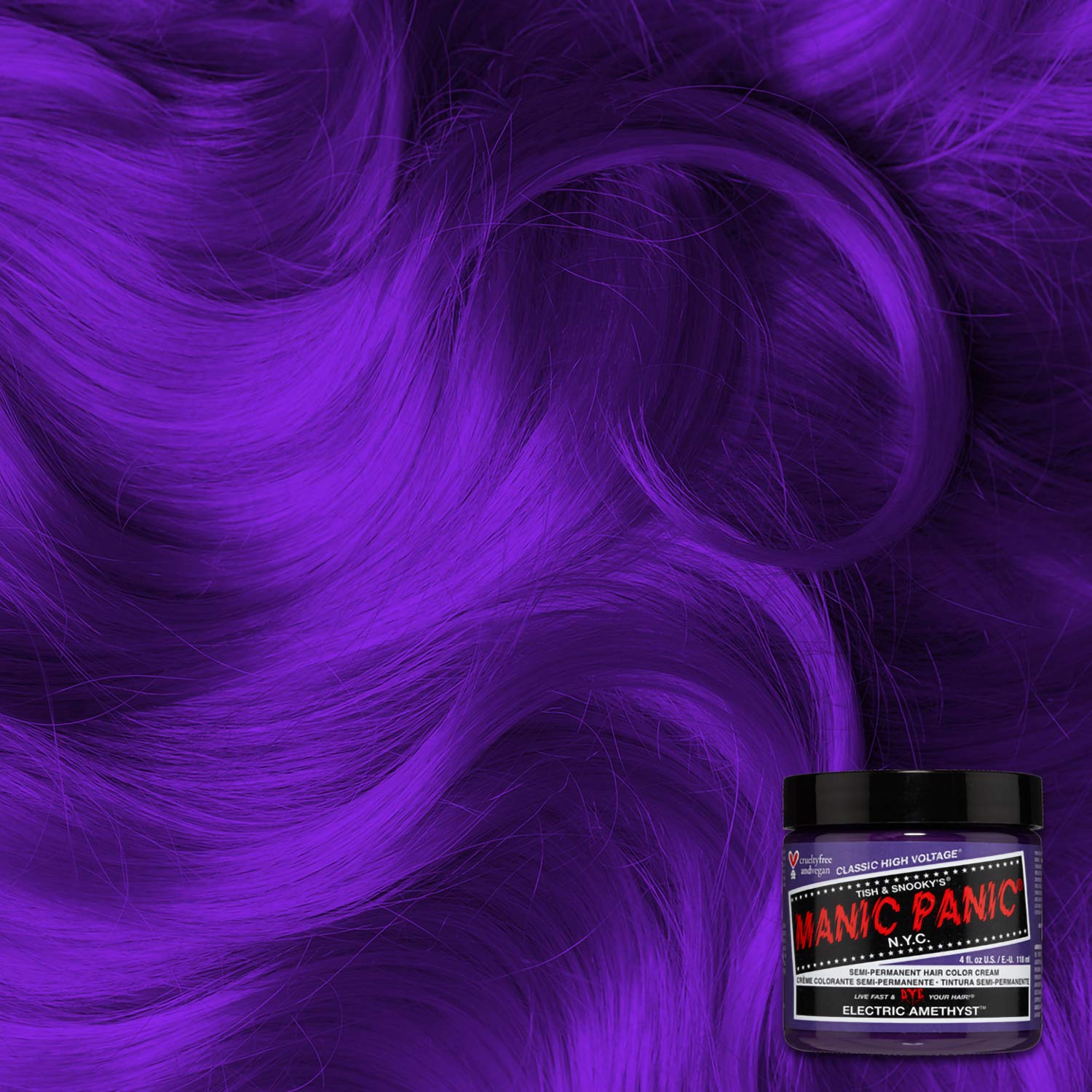 MANIC PANIC Electric Amethyst jar closeup highlights rich pigment and easy resealability
