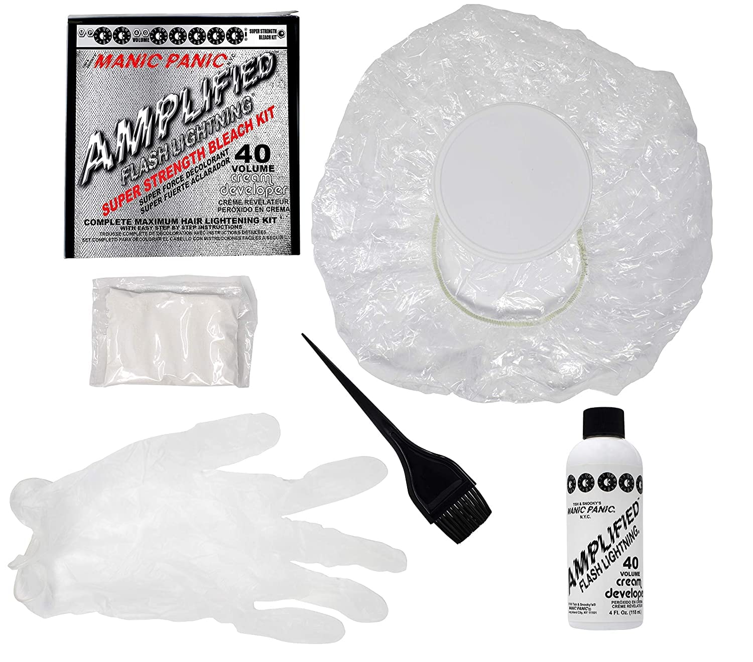 MANIC PANIC gloves from the kit for at-home lightening sessions.