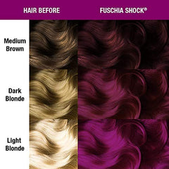 MANIC PANIC Fuchsia Shock pre-lightened hair achieves vibrant results on light blondes.