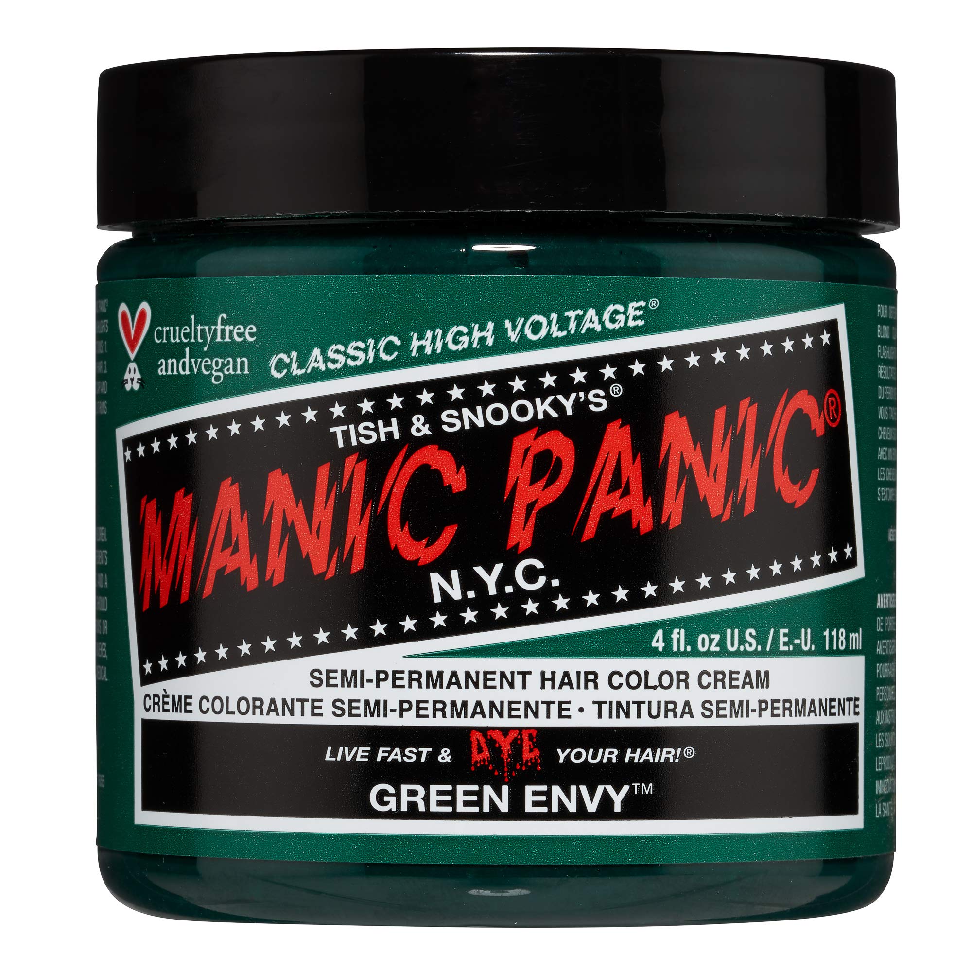 MANIC PANIC Green Envy bottle pour reveals vibrant emerald green color for DIY color sessions.