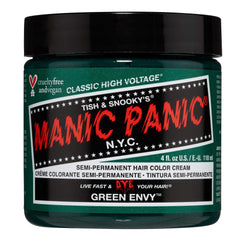 MANIC PANIC Green Envy bottle pour reveals vibrant emerald green color for DIY color sessions.