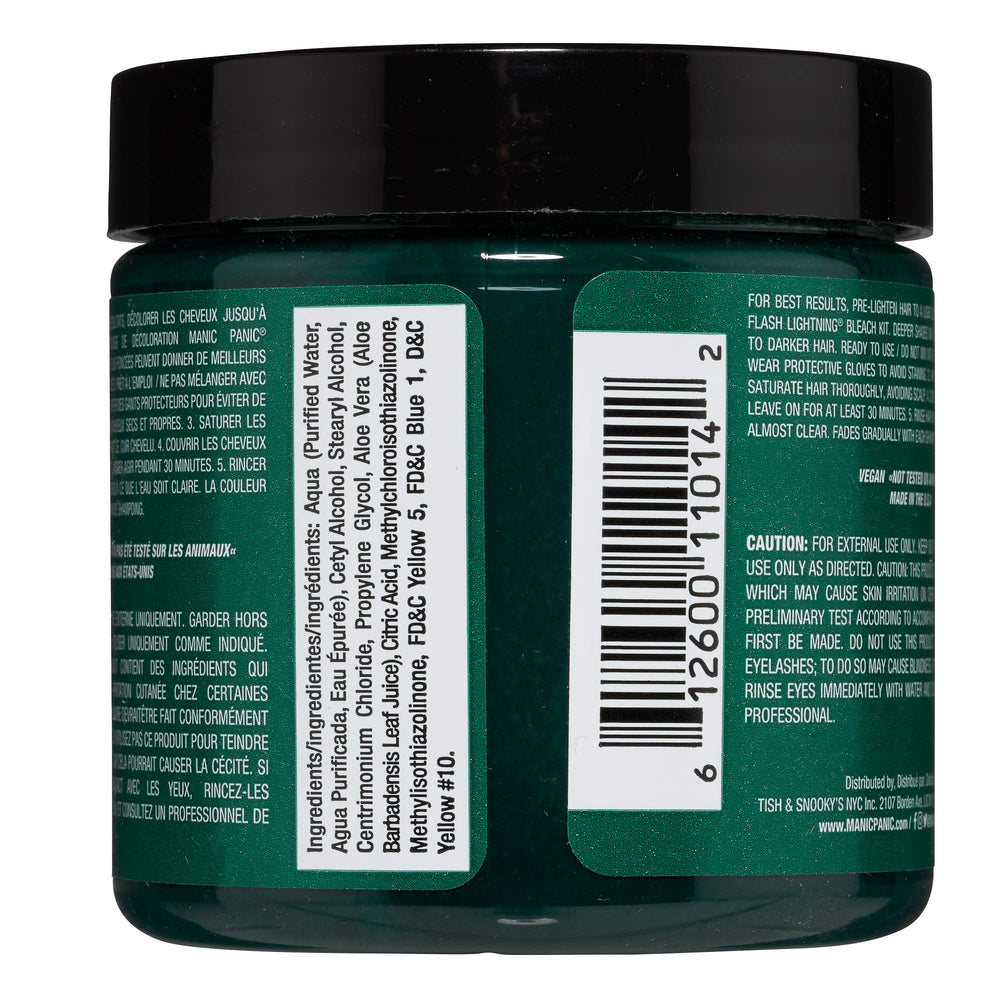 MANIC PANIC Green Envy emerald-swirl showcases rich pigment ideal for bold, long-lasting results.