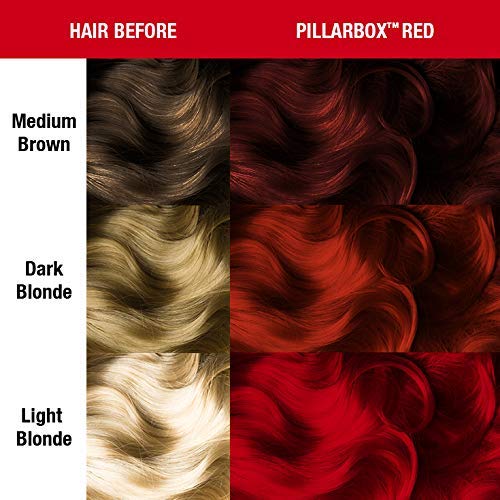 MANIC PANIC Pillarbox Red on pre-lightened hair yields vivid tone.