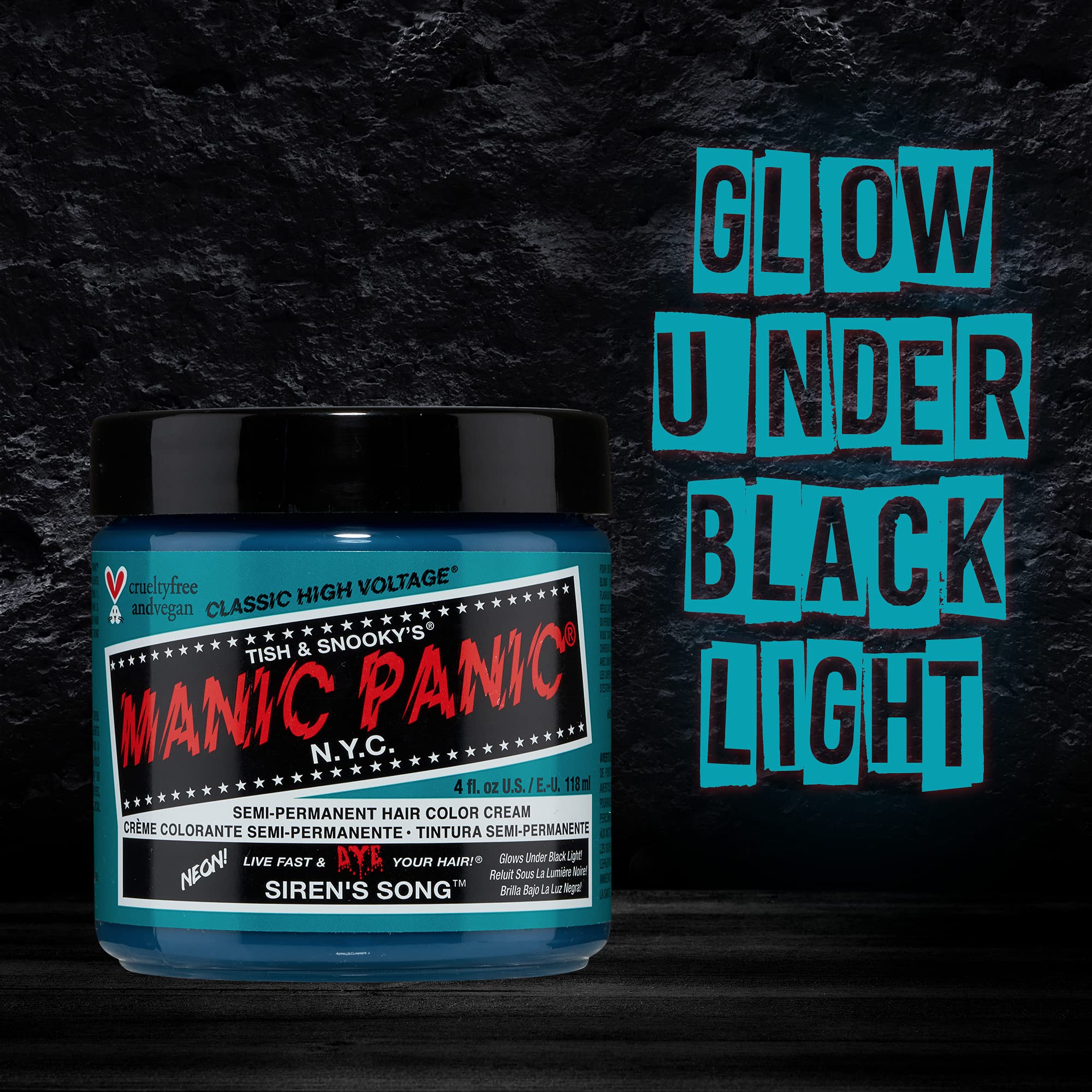 MANIC PANIC Siren's Song on dark hair achieving deeper blue-green hues