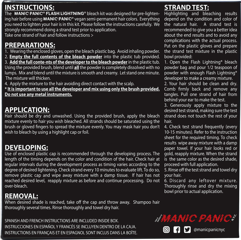MANIC PANIC step-by-step usage guide for easier at-home bleaching.