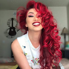 Pre-lightened hair shows brighter Vampire Red tones