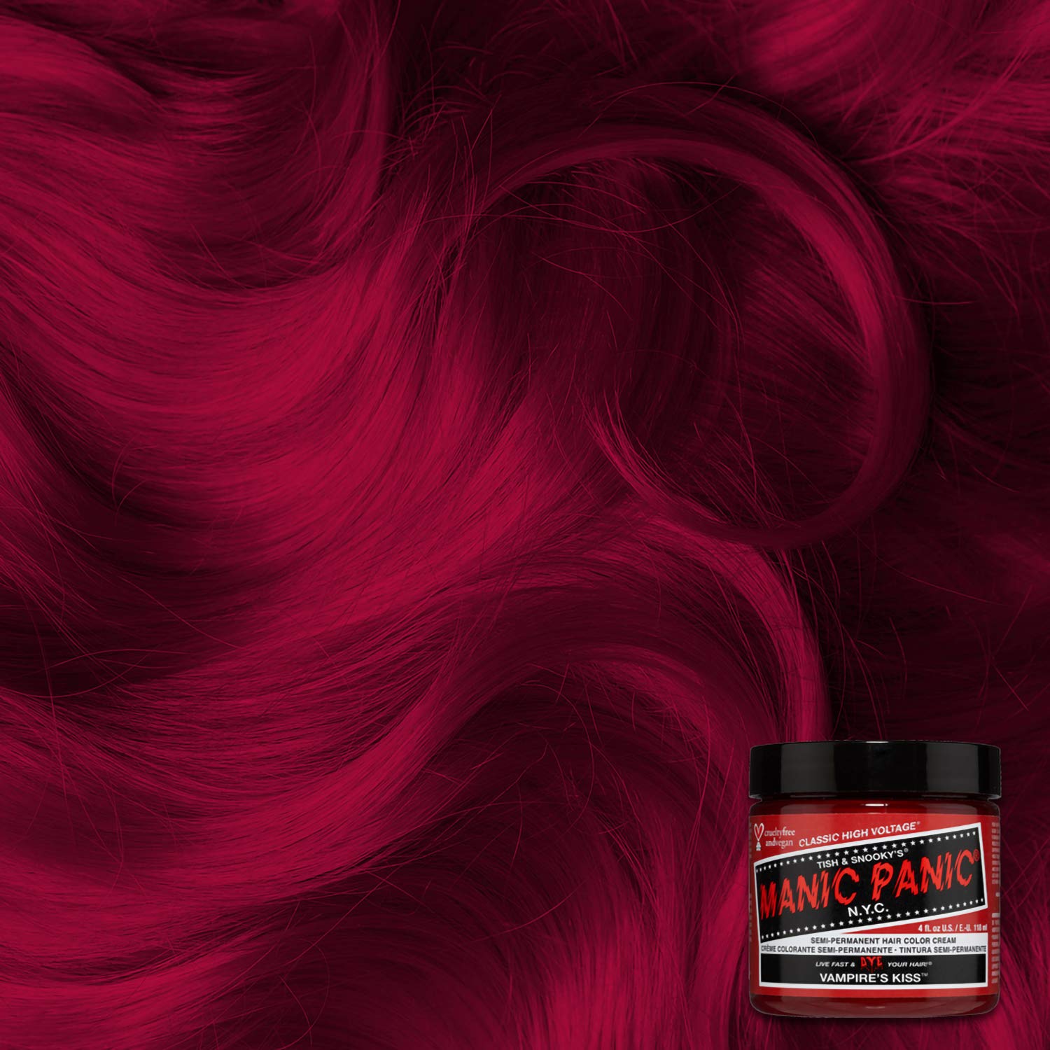 Before-after split highlights color depth and conditioning with Vampire's Kiss.